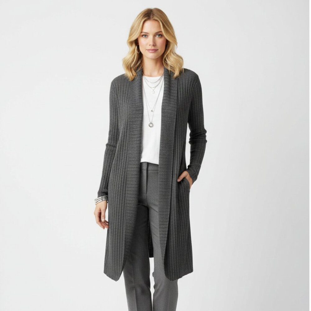 Charter Club Gray Long Sleeve Ribbed Knit Open Front Sweater 0X